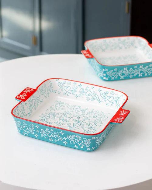 Floral Lace Square Blue Baking Dish - Large