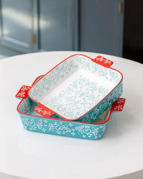 Floral Lace Square Blue Baking Dish - Large