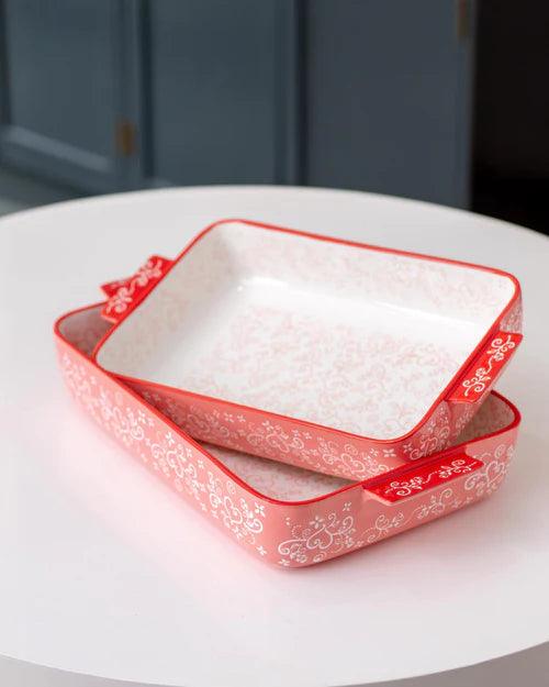 Floral Lace Rectangle Red Baking Dish - Large