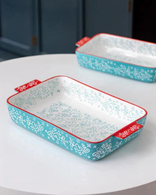 Floral Lace Rectangle Blue Baking Dish - Large