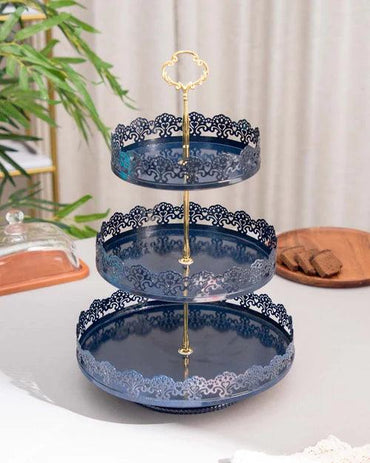 'Lacing Elegance' 3-Tier Cake Stand - Navy Blue