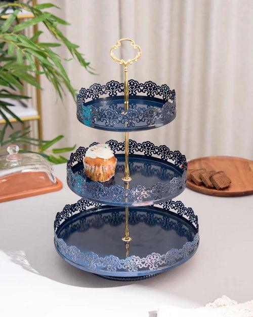 'Lacing Elegance' 3-Tier Cake Stand - Navy Blue