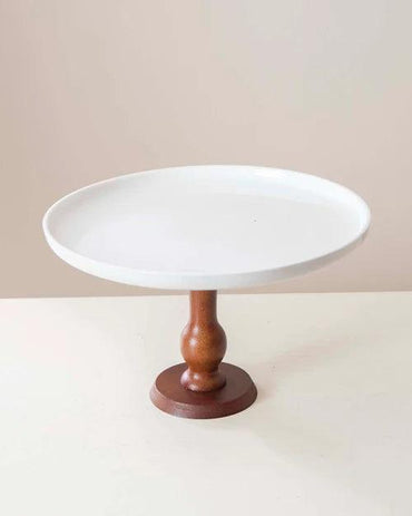 All White Wood Pedestal Cake Stand - Large