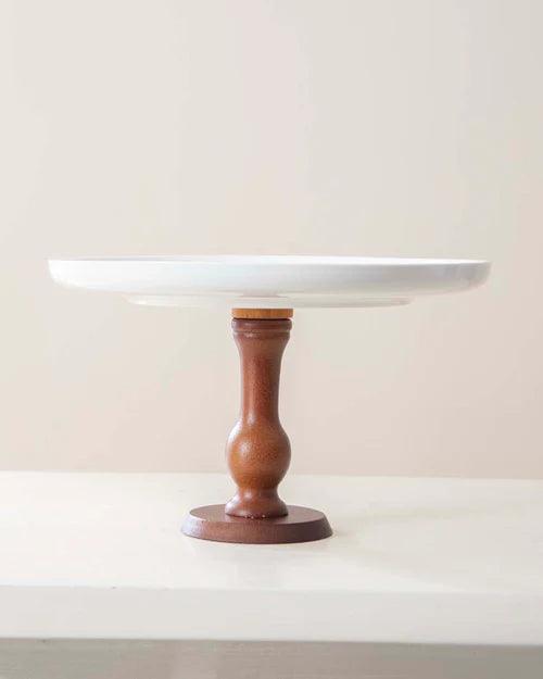 All White Wood Pedestal Cake Stand - Large