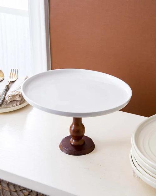 All White Wood Pedestal Cake Stand - Large