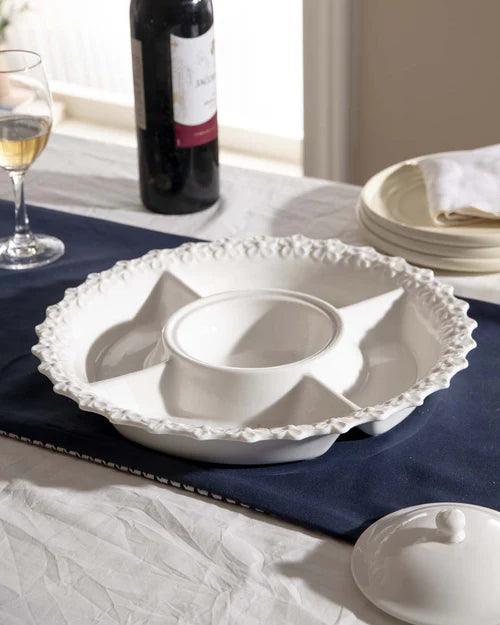 All White Embossed Chip n Dip Platter