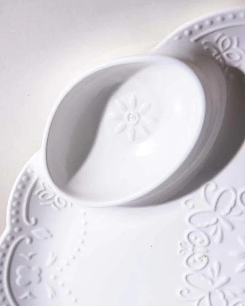 All White Embossed Chip n Dip Platter - small