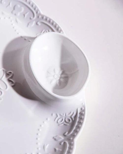 All White Embossed Chip n Dip Platter - small