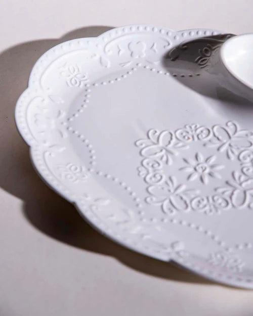 All White Embossed Chip n Dip Platter - small