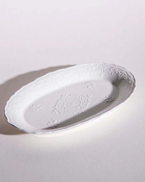 All White Embossed Serving Platter