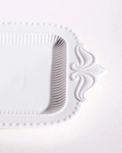 All White Embossed Serving Platter - Small