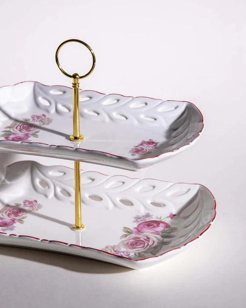 Country Roses Lace Edge 2-Tier Cake Stand