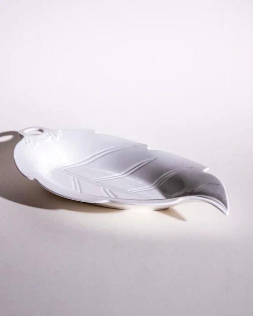 All White Embossed Leaf Serving Platter