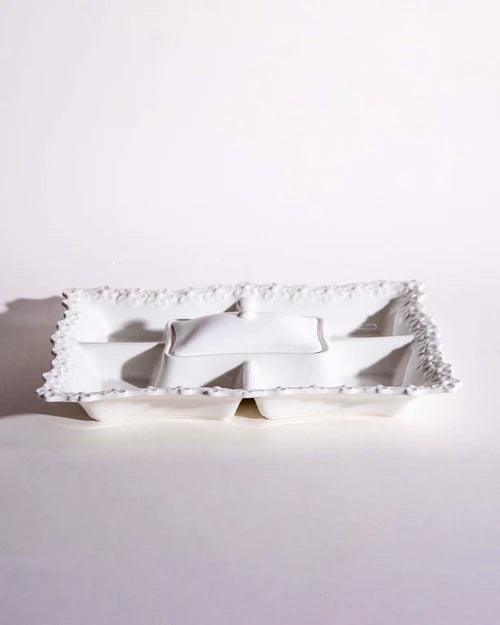 All White Embossed Chip n Dip Platter