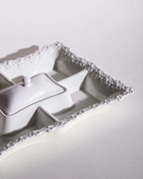 All White Embossed Chip n Dip Platter