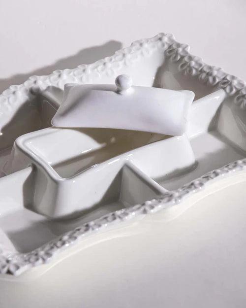 All White Embossed Chip n Dip Platter