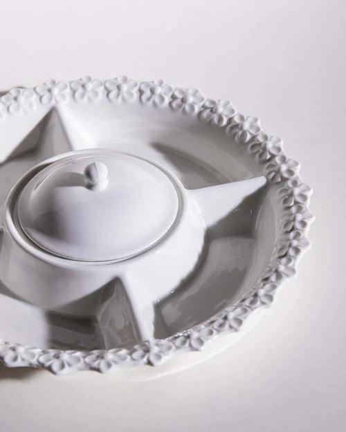 All White Embossed Chip n Dip Platter