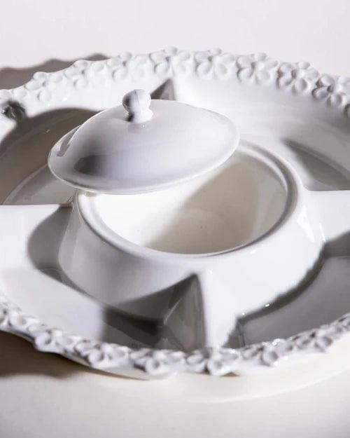 All White Embossed Chip n Dip Platter