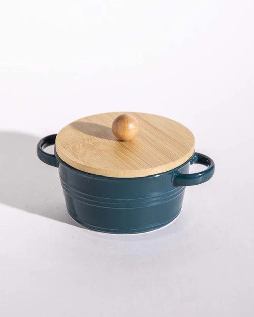 Enameled Buffet Casserole with Wood Lid, Green - Small