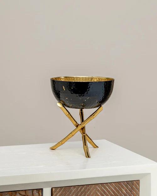 Bamboo Stand Golden Brass Bowl - 10"