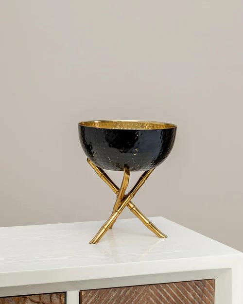 Bamboo Stand Golden Brass Bowl - 10"