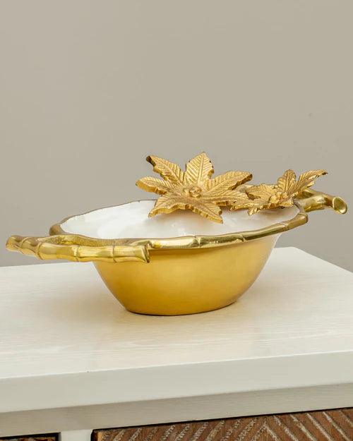Bamboo Flower Brass Serving Bowl