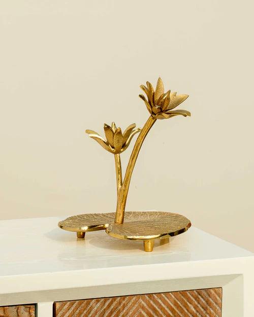 Exquisite Decorative Lotus Flower with Leaf Stand - 11"