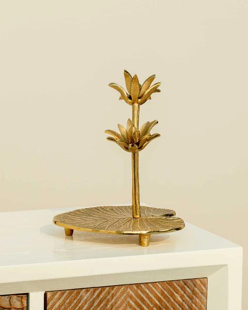 Exquisite Decorative Lotus Flower with Leaf Stand - 11"