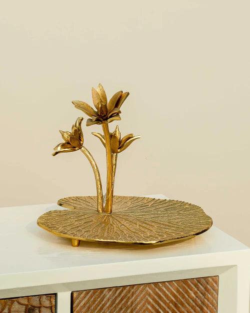 Exquisite Decorative Lotus Flower with Leaf Stand 12"