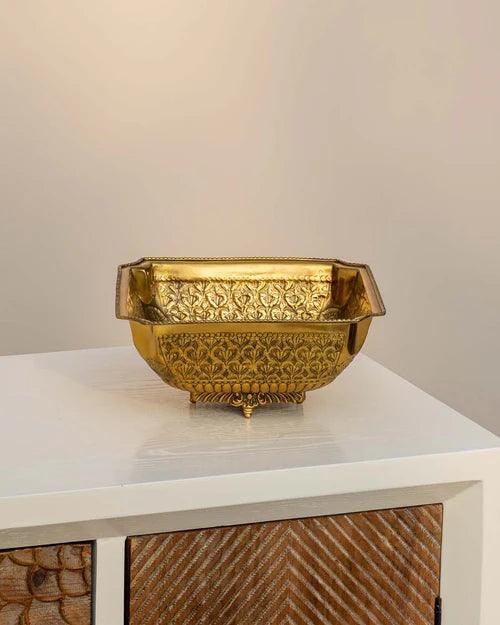 Super Embossed Brass Square Bowl - Large - 8"