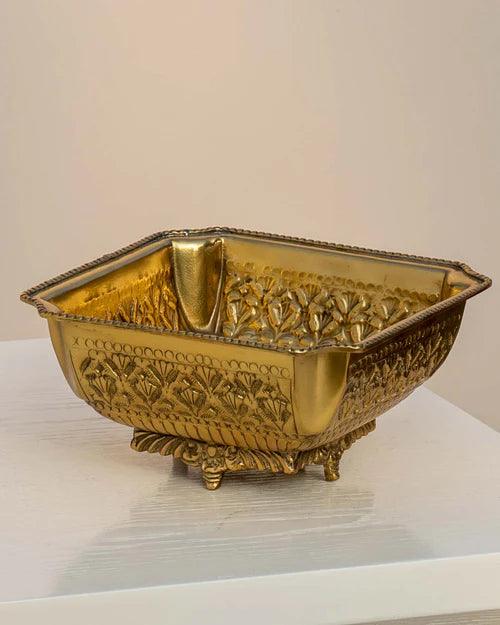 Super Embossed Brass Square Bowl - Small - 6.5"