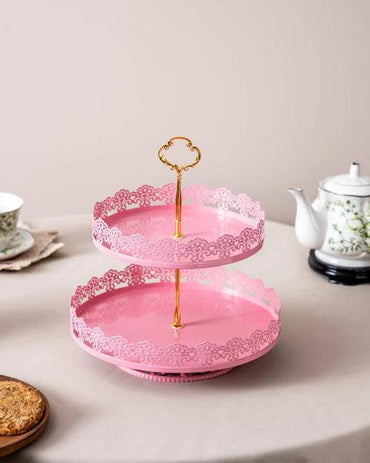 'Lacing Elegance' 2-Tier Cake Stand - Pink