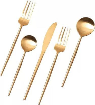 SET OF 5 CUTLERY SET FOR DINING TABLE KITCHEN , SPOON FORK SET(Gold) Stainless Steel Cutlery Set (Pack of 5)