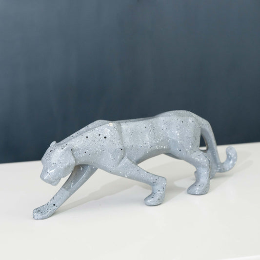 GEOMETRIC PANTHER STATUE FOR HOME OFFICE DESKTOP DECORATION GIFT : 26 CM, ARTISTIC GREY