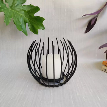 Modern Candle Holder Black With Candle | Iron Candle Holder Set