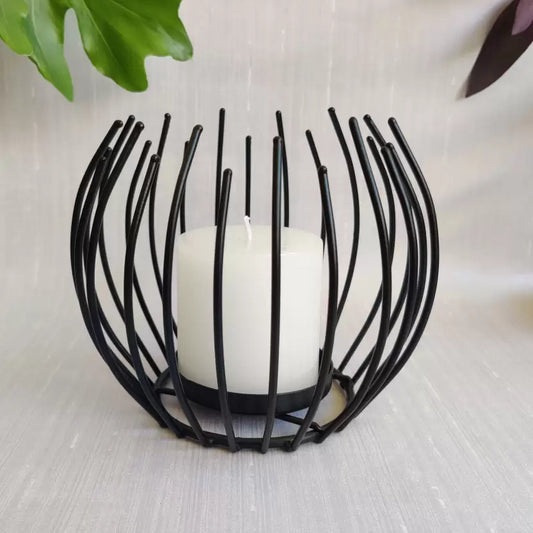 Modern Candle Holder Black With Candle | Iron Candle Holder Set