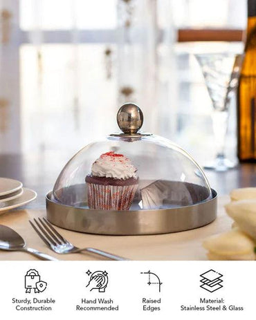 Silver Stainless Steel Cake Plate with Fiber Dome