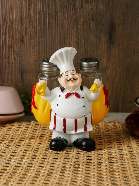 CHEF HOLDING CART SALT AND PEPPER SHAKER HOLDER