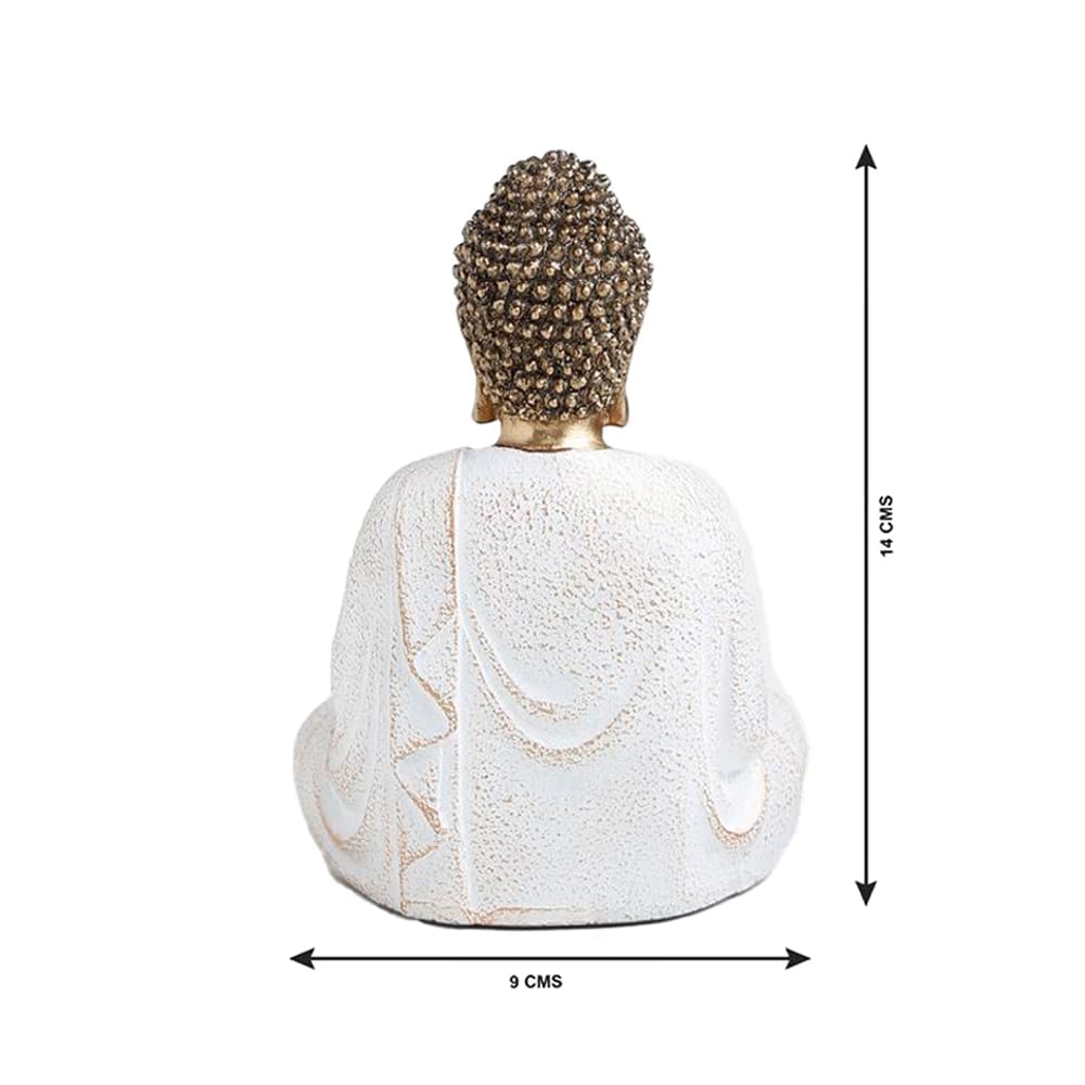 LORD BUDDHA IN BLESSING MUDRA STATUE FOR HOME, GIFT: 14 CM, GOLDEN-WHITE