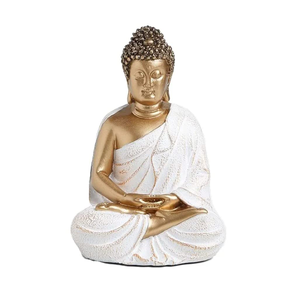 LORD BUDDHA IN DHYANA MUDRA STATUE FOR HOME, GIFT: 14 CM, GOLDEN-WHITE
