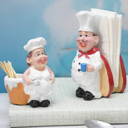 Set of 2 Delightful Chefs for Toothpick and Tissue Holder