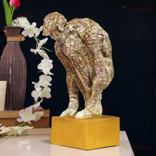 Modern Art Brick Man in Sitting Position Showpiece Table Decor, Gift