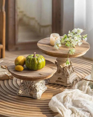 Vintage Artistic Round Wooden Serving Tray