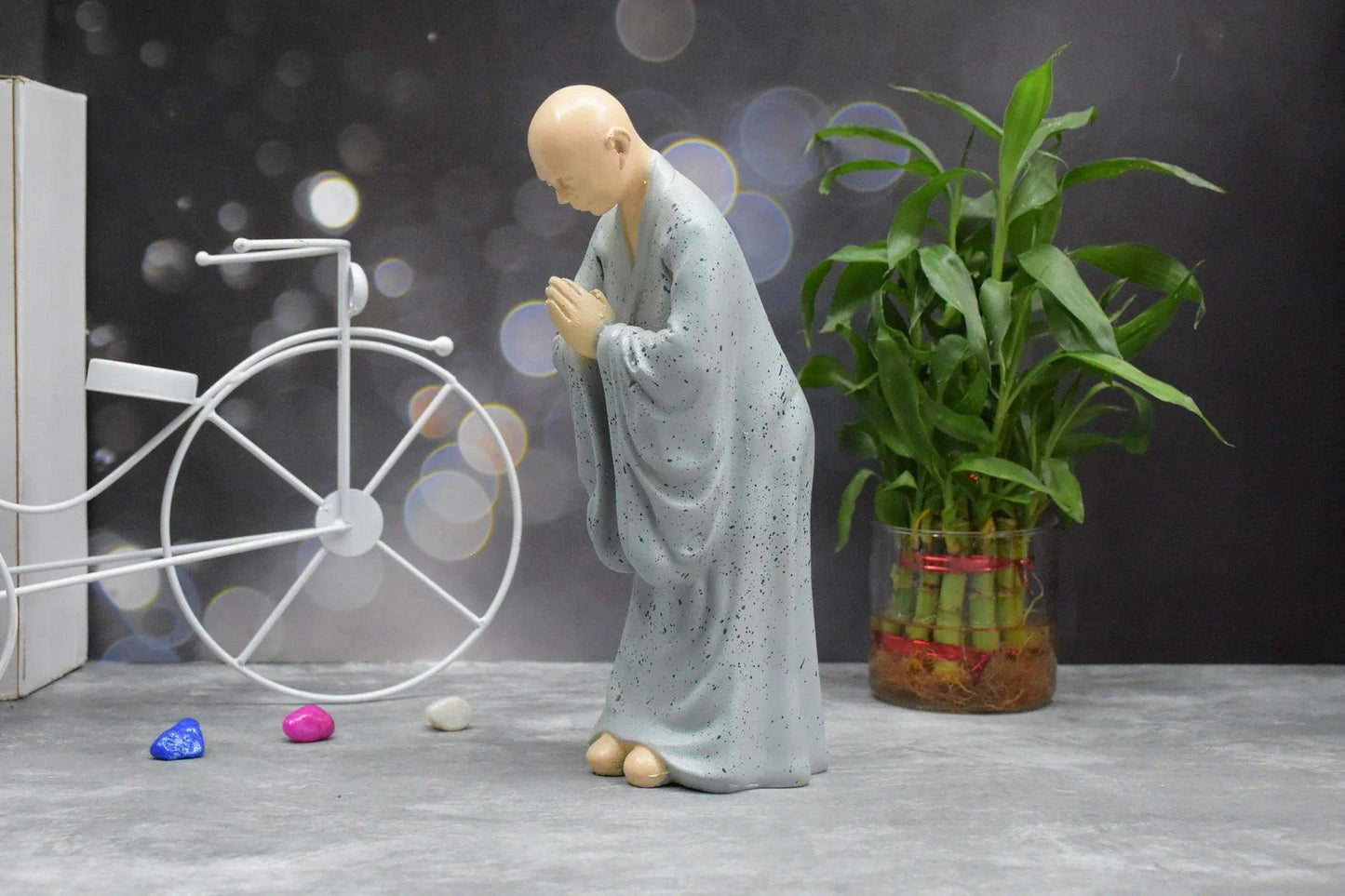 SET OF 2 ZEN MONK STATUE FOR DECORATIONS ,CREATIVE HOME , STUDY DESKTOP, (ORANGE AND GREY)