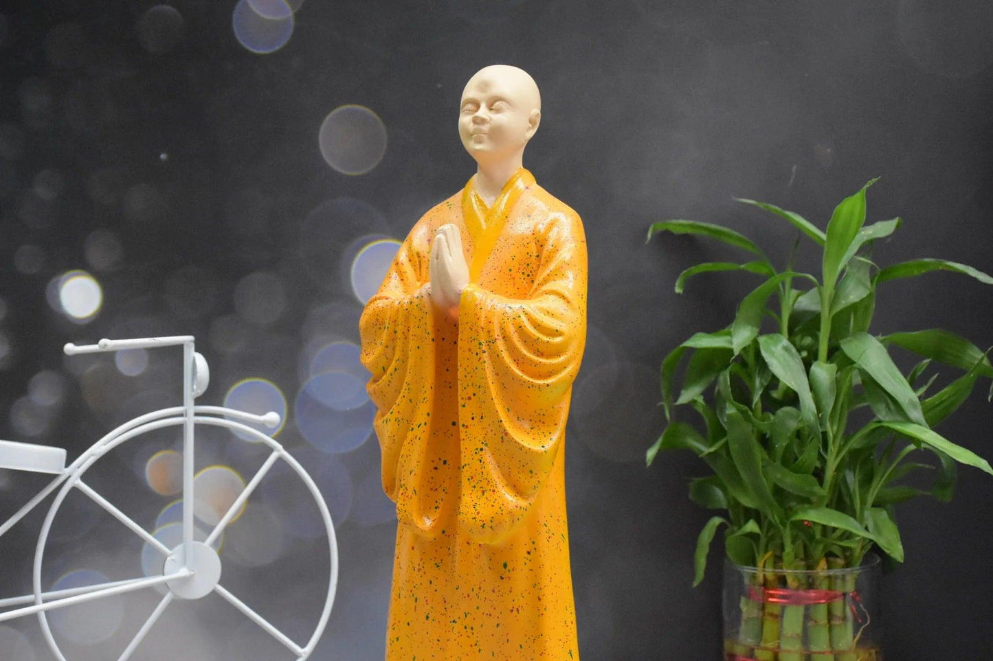 SET OF 2 ZEN MONK STATUE FOR DECORATIONS ,CREATIVE HOME , STUDY DESKTOP, (ORANGE AND GREY)