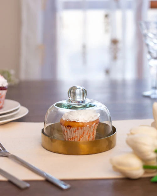 Gold Stainless Steel Cake Plate with Glass Dome