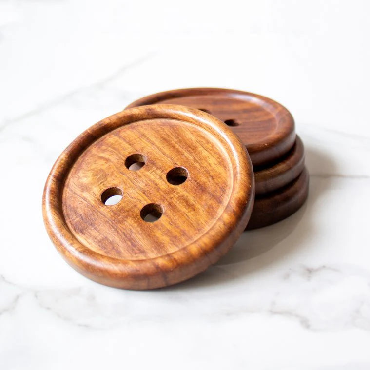 Button Coasters | Brown | Rosewood | Set of 4