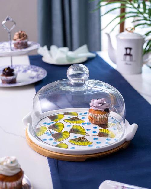Ginkgo Cake Stand with Glass Dome