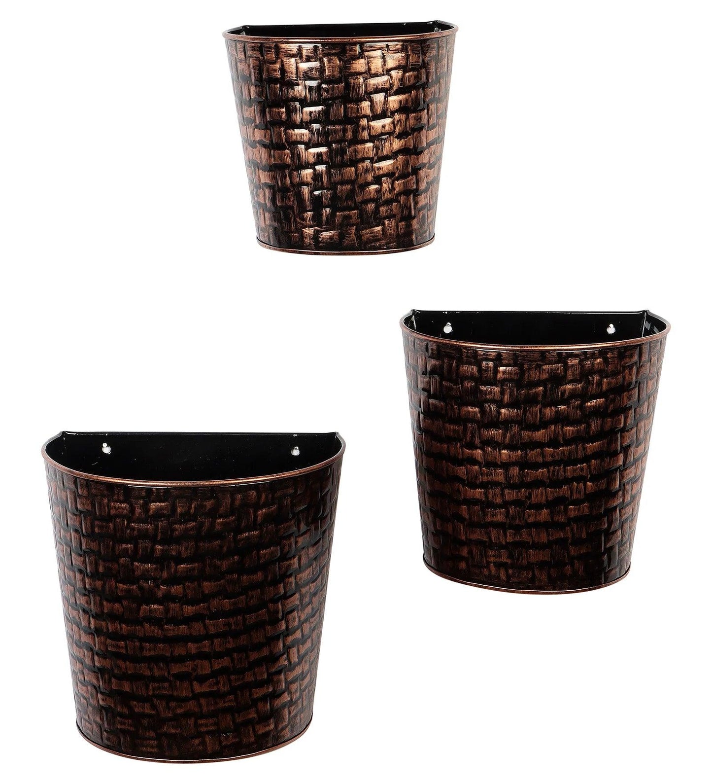 Copper & Black Hammred Wall Planter Set Of 3