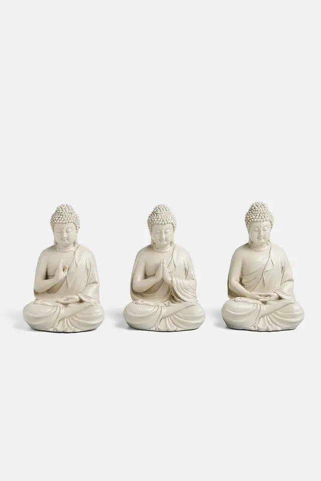 LORD BUDDHA STATUE IN THREE DIFFERENT POSITIONS : OFF-WHITE